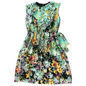 Emma & Michele Floral Ruffle Tie‑Waist Dress | Size 8 | Multicolor Boho